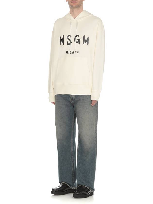 Milano Brushed Logo Cotton Hoodie Beige - MSGM - BALAAN 5