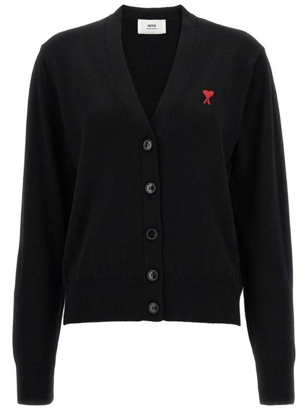 Small Heart Logo Wool Cardigan Black - AMI - BALAAN 2