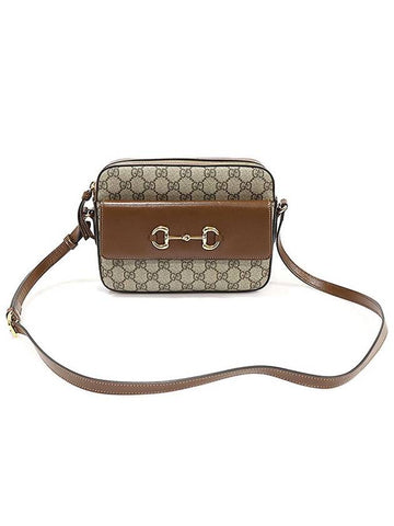 645454 GG Supreme Canvas Brown Leather Horsebit 1955 Small Shoulder Bag - GUCCI - BALAAN 1