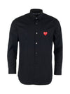 Men's Red Heart Logo Print Long Sleeve Shirt Black - COMME DES GARCONS - BALAAN.