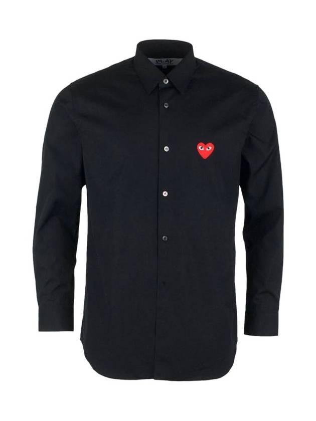 Men's Red Heart Logo Print Long Sleeve Shirt Black - COMME DES GARCONS - BALAAN.