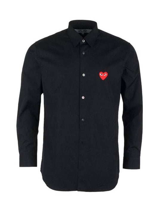 Men's Red Heart Logo Print Long Sleeve Shirt Black - COMME DES GARCONS - BALAAN 1