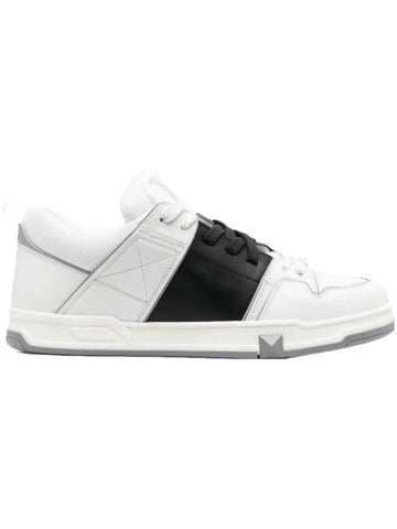 Open Skate Leather Fabric Low Top Sneakers White Black - VALENTINO - BALAAN 1