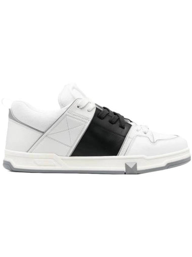 Open Skate Leather Fabric Low Top Sneakers White Black - VALENTINO - BALAAN 1