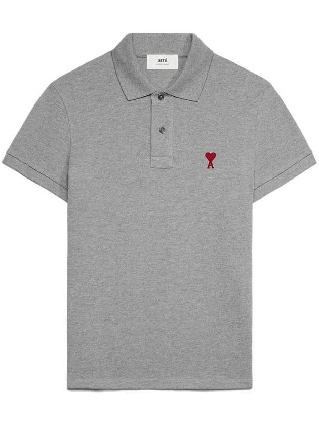 Men's Heart Logo Polo Shirt Heather Grey - AMI - BALAAN 1