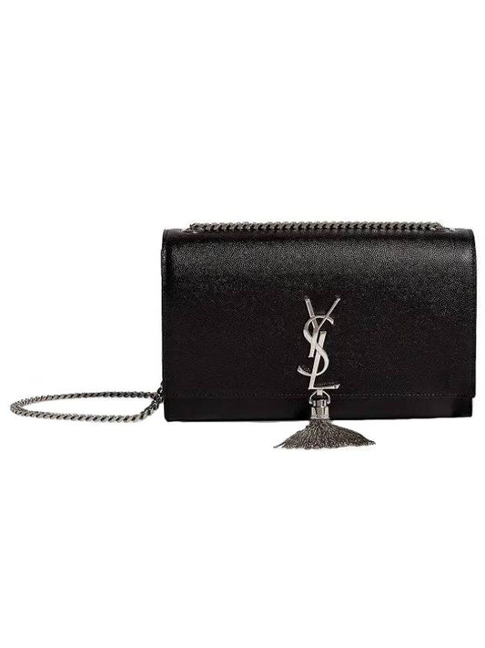 Kate Silver Tassel Chain Shoulder Bag Black - SAINT LAURENT - BALAAN.