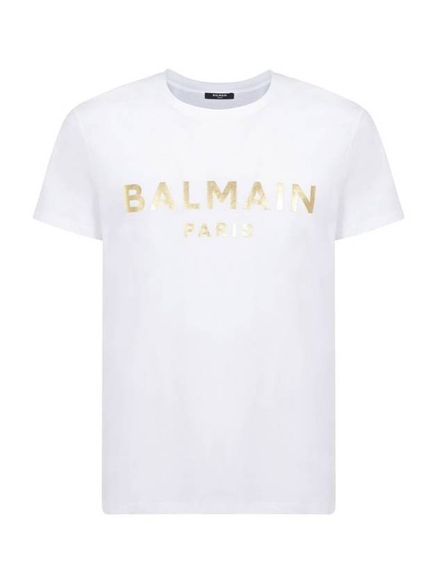 Metallic Logo Short Sleeve T-Shirt White - BALMAIN - BALAAN 1