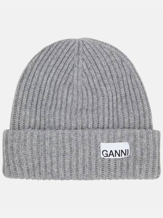 Logo Wool Beanie Gray Women s - GANNI - BALAAN 1