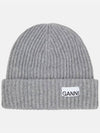 Logo Patch Knit Beanie Grey - GANNI - BALAAN 2