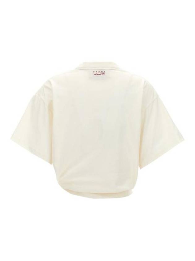 Knot Crop Short Sleeve T-Shirt White - MARNI - BALAAN 3