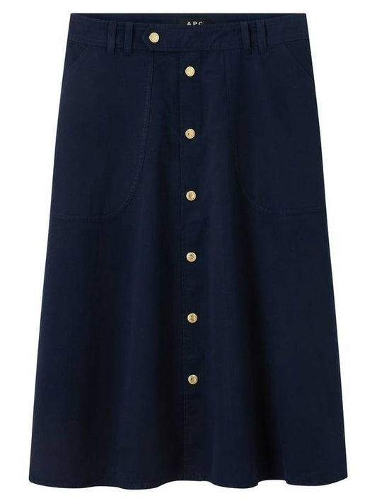 Jamie Mid Waist Cotton A-Line Skirt Dark Navy - A.P.C. - BALAAN 1