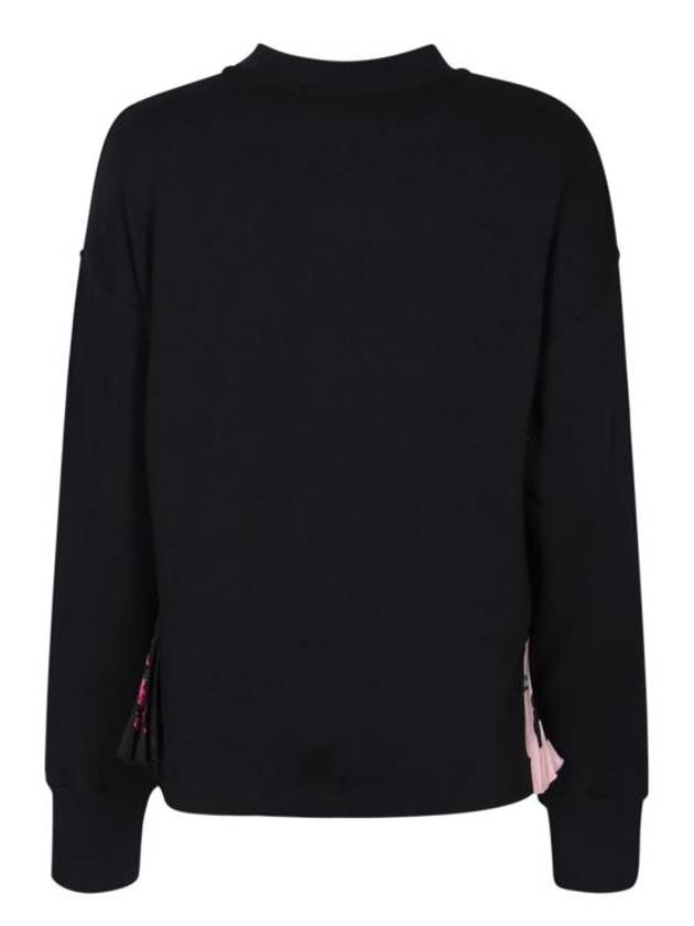 Logo Flora Pleated Detail Cotton Long Sleeve T-Shirt Black - MSGM - BALAAN 3