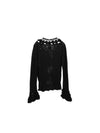 TACH LORETO Flower Trimmed Tie Cardigan Knit Black - ETC - BALAAN 2