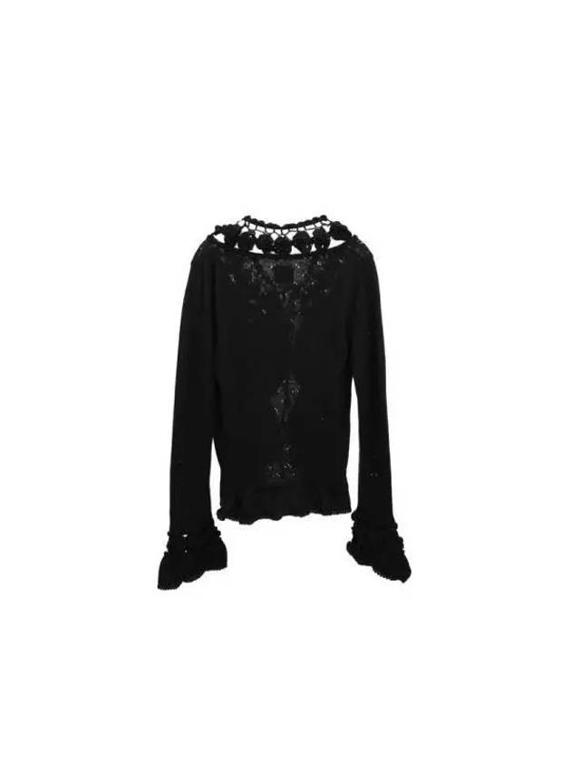 TACH LORETO Flower Trimmed Tie Cardigan Knit Black - ETC - BALAAN 2