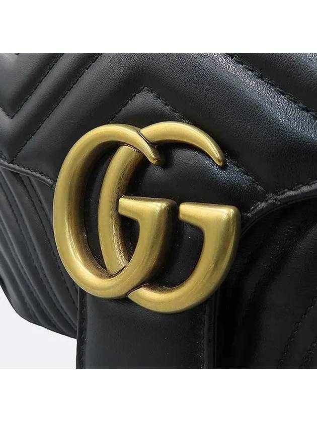 443497 Black Leather GG Marmont Small Matelasse Quilted Gold Chain Shoulder Bag - GUCCI - BALAAN 4