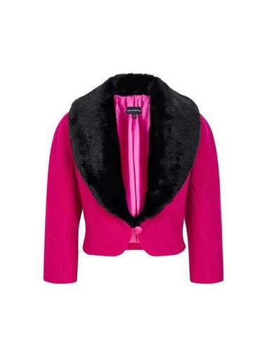 Women s Fur Shawl Crop Wool Boucle Jacket Dark Pink 271899 - EMPORIO ARMANI - BALAAN 1