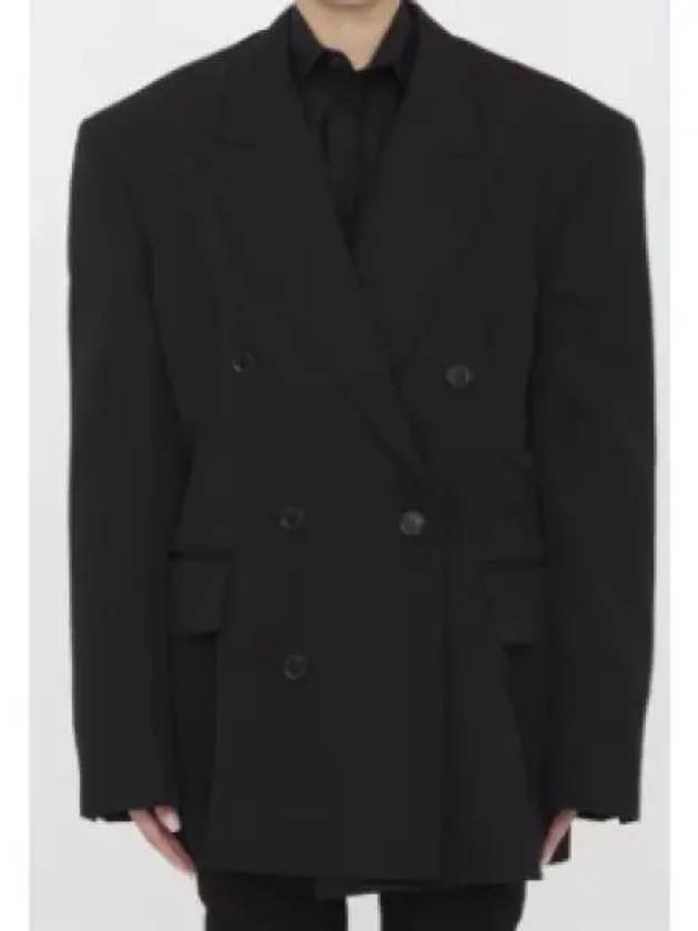 Cinched Double Breasted Wool Jacket Black - BALENCIAGA - BALAAN 2