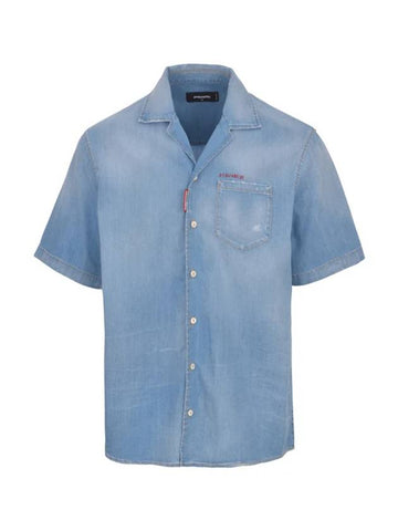 Pocket Denim Cotton Short Sleeve Shirt Blue - DSQUARED2 - BALAAN 1