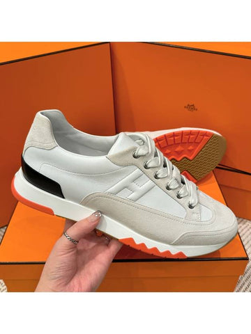 Men's Trail Sneakers Calfskin Multicolor White Orange - HERMES - BALAAN 1