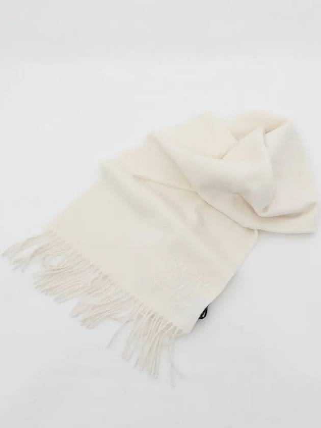 Embroidered Logo Cashmere Muffler Ivory - MAX MARA - BALAAN 3