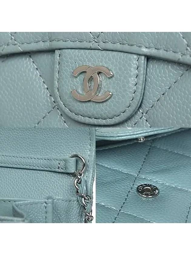 AP0238 Light blue caviar silver COCO logo chain cross mini card wallet - CHANEL - BALAAN 4