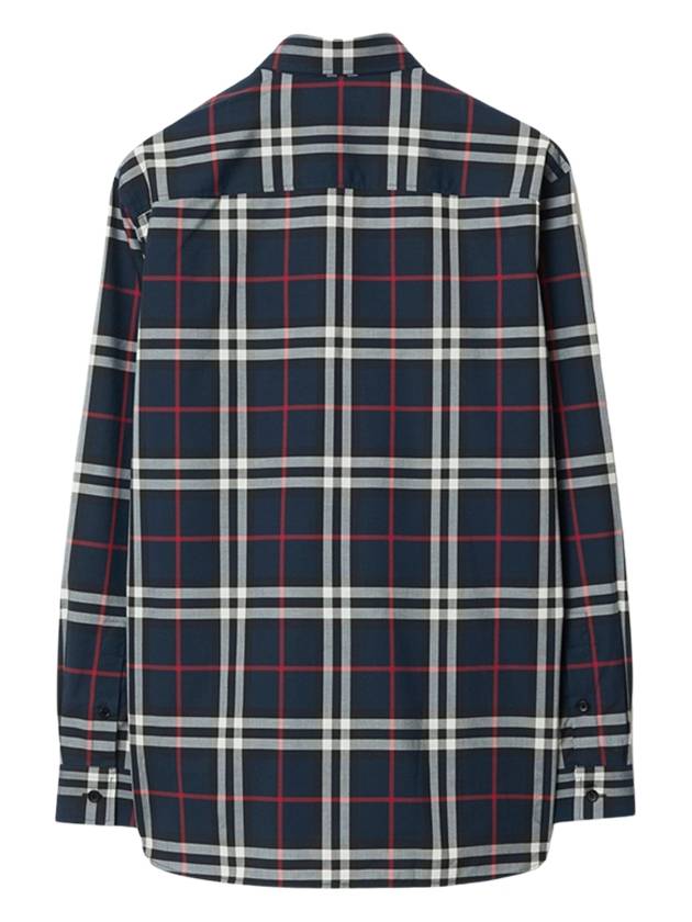 Check Pattern Long Sleeve Shirt Navy - BURBERRY - BALAAN 3