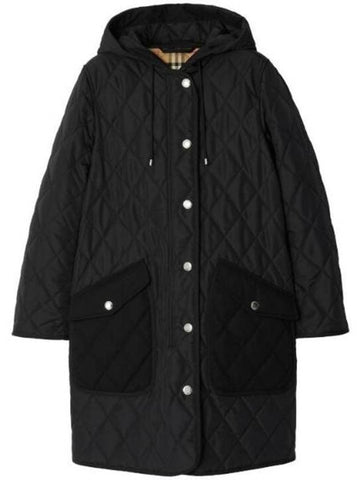 Women's Diamond Quilted Hoodie Single Coat Black - BURBERRY - BALAAN 1