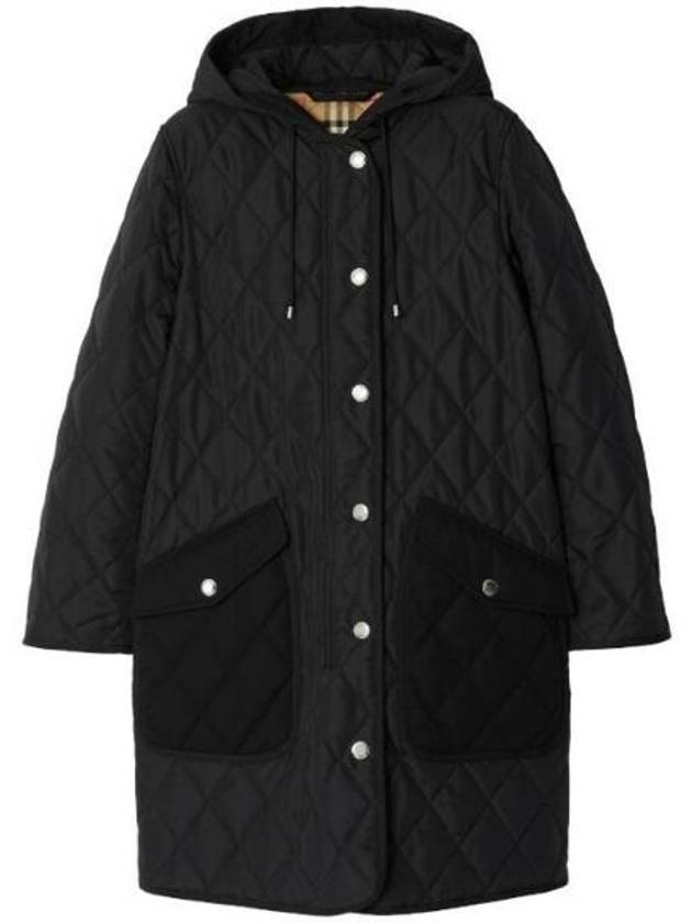 WoMen's Diamond Quilted Hoodie Single Coat Black - BURBERRY - BALAAN 1