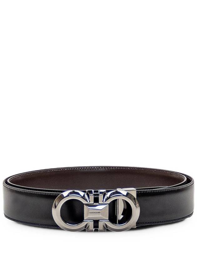 Reversible Adjustable Gancini Leather Belt Black Dark Brown - SALVATORE FERRAGAMO - BALAAN 2