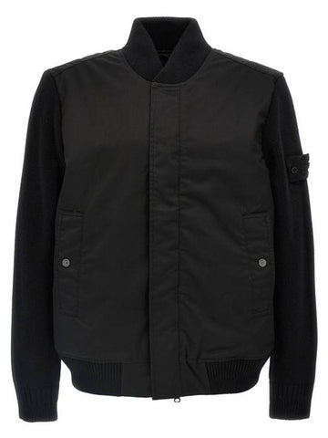 450F2 Ghost Performance Twill Wind Resistant Wool-TC Bomber Jacket Black - STONE ISLAND - BALAAN 1