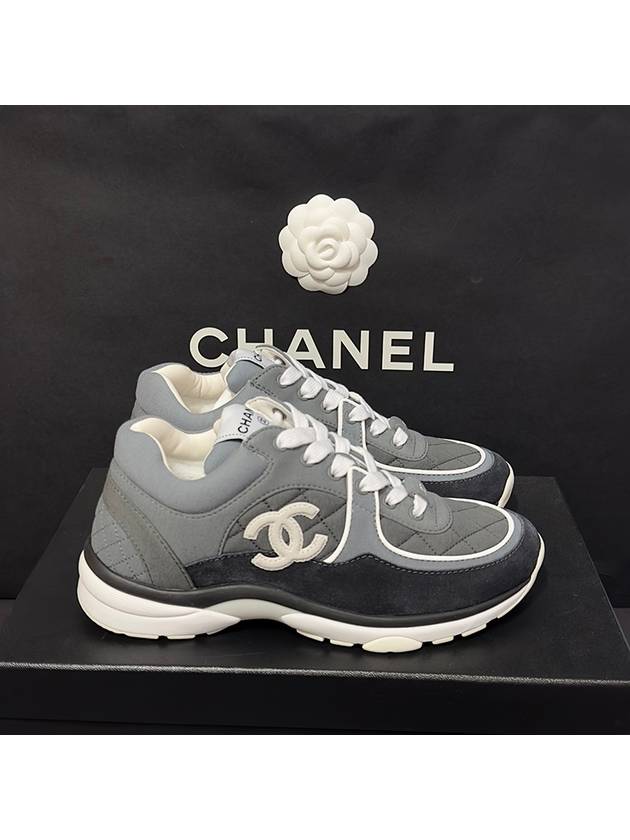 Women's Gray Embossed Black Suede Sneakers - CHANEL - BALAAN 4