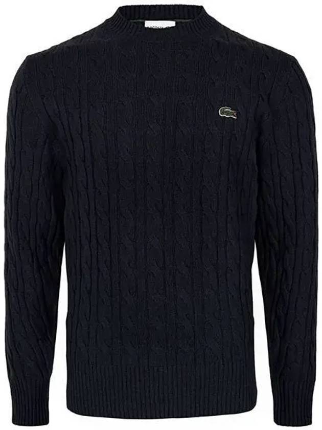 Cable Carded Wool Crew Neck Knit Top Blue - LACOSTE - BALAAN 2