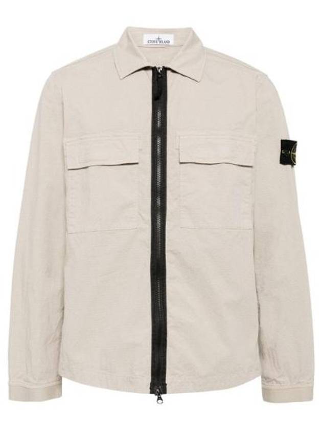 Zipper Regular Fit Cotton Overshirt Jacket Beige - STONE ISLAND - BALAAN 2