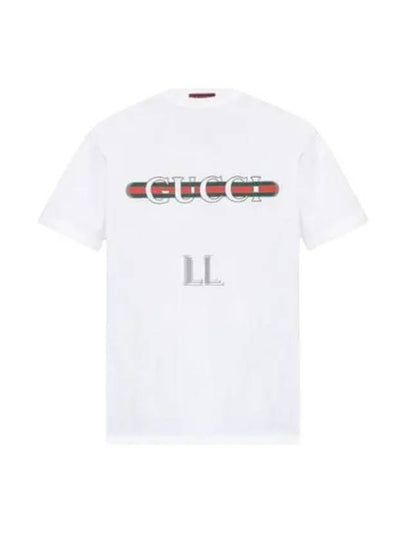 Web Print Cotton Short Sleeve T-Shirt White - GUCCI - BALAAN 2