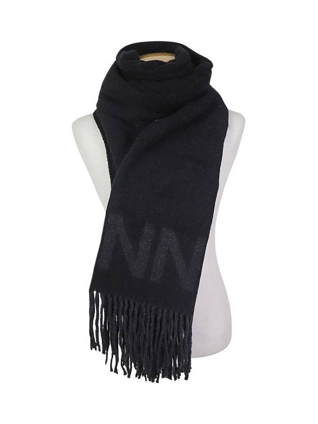 Logo Fringe Muffler Black - GANNI - BALAAN 3