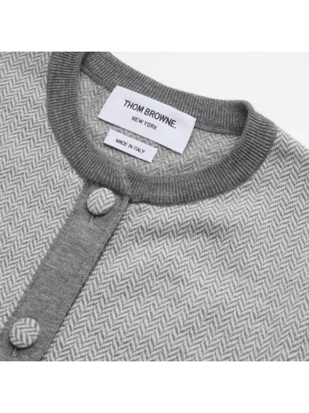 Herringbone Crew Neck Wool Cardigan Light Grey - THOM BROWNE - BALAAN 5