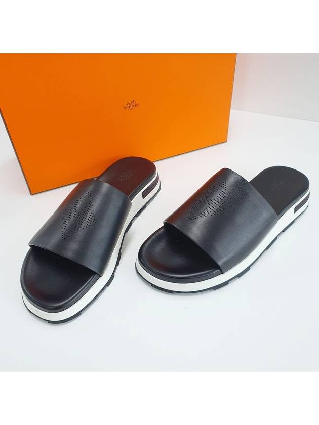 42 size REFLEX H logo punching slippers slide black 181354ZH - HERMES - BALAAN 2