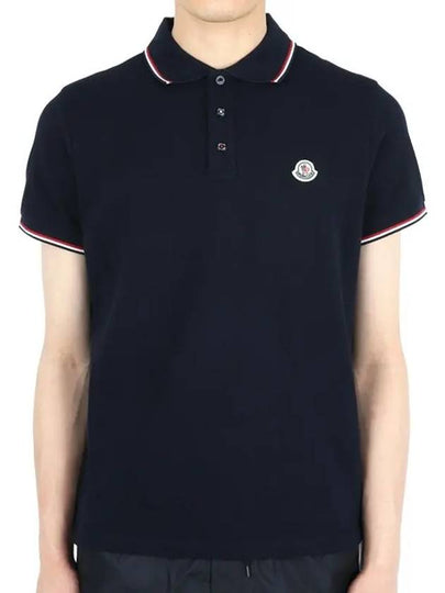 Small Logo Patch Short Sleeve Cotton Polo Shirt Navy - MONCLER - BALAAN 2