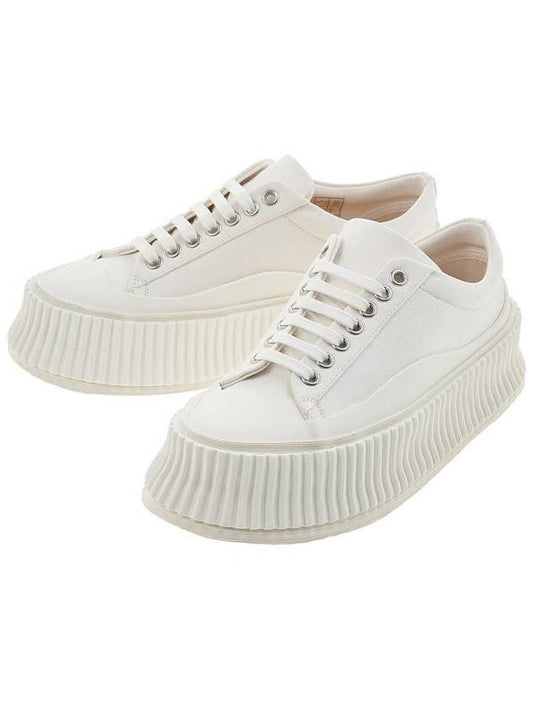 Cotton Fabric Platform Low Top Sneakers White - JIL SANDER - BALAAN 2