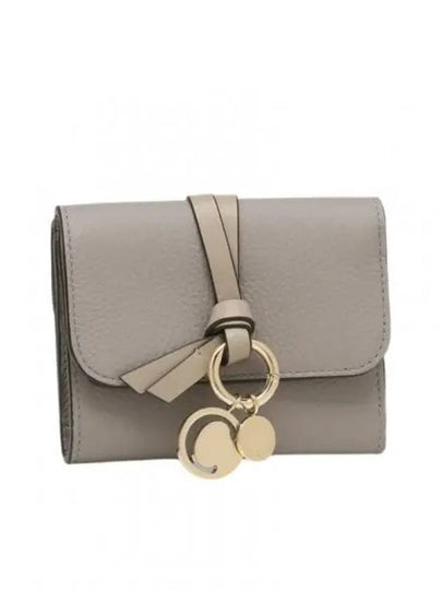 Alphabet Grain Leather Flap Small Half Wallet Grey - CHLOE - BALAAN 2