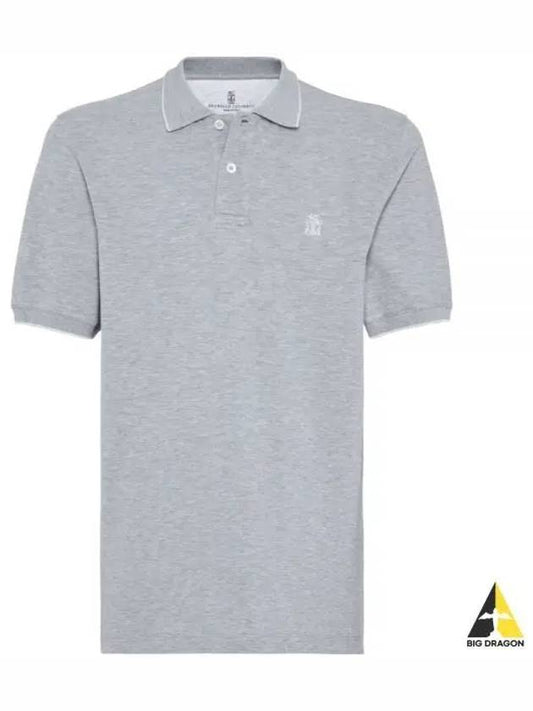 Embroidered Logo Short Sleeve Polo Shirt Grey - BRUNELLO CUCINELLI - BALAAN 2