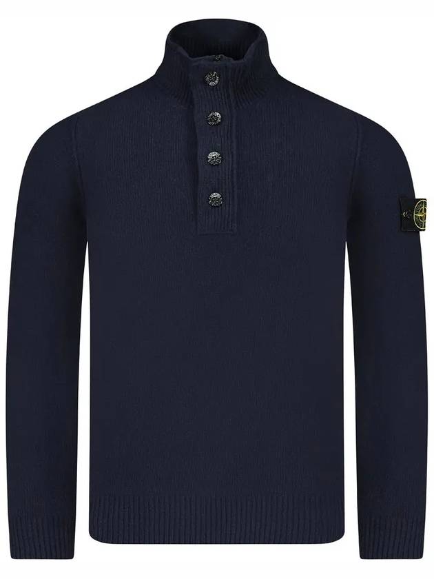 Wappen Patch Half Button Lambswool Knit Top Navy - STONE ISLAND - BALAAN 3