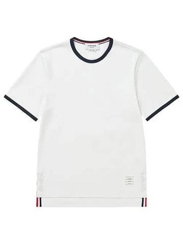 Thom Browne Short Sleeve MJS083A 00042 100 Side Trimming Ringer Men s Tee - HERMES - BALAAN 1