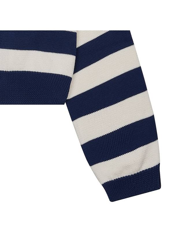 Logo Patch Striped Crop Cotton Knit Top White Navy - KENZO - BALAAN 7