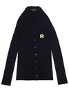 Embroidered logo V neck virgin wool cardigan blue - ROCHAS - BALAAN 2