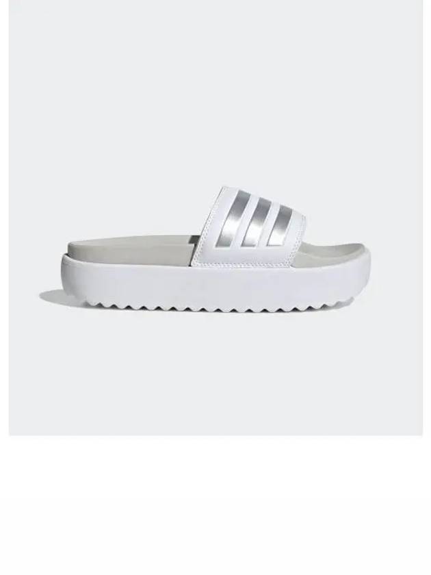 Women Adilette Platform Slippers White Zero Metallic Grey - ADIDAS - BALAAN 2