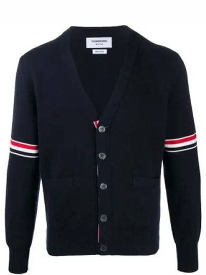 Milano Stitch Sprite Armband Cotton V-neck Cardigan Navy - THOM BROWNE - BALAAN 2