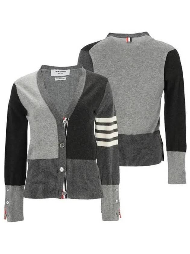 Fun Mix 4 Bar V-Neck Cashmere Cardigan Grey - THOM BROWNE - BALAAN 2