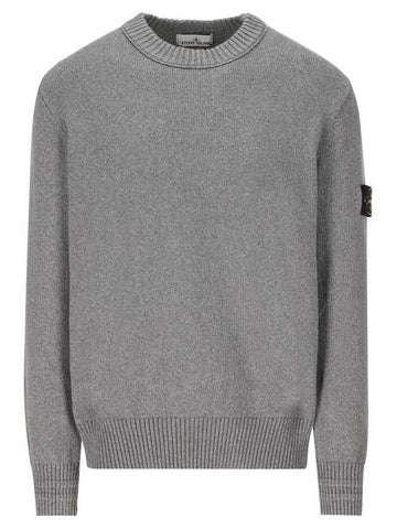 Round Neck Wappen Organic Knit Top Grey - STONE ISLAND - BALAAN 1