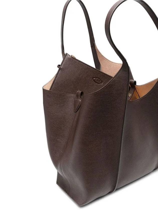 T Timeless Leather Medium Shopping Tote Bag Brown - TOD'S - BALAAN 5